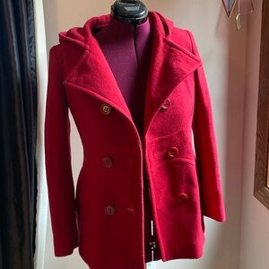 Red wool coat with hood